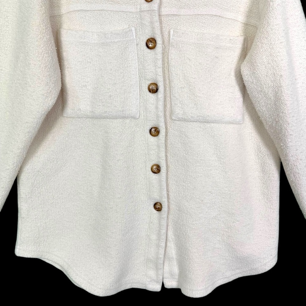 Monrow Revolve Cream Teddy‎ Fleece Boucle Cotton Shacket Jacket Womens Size M - Picture 13 of 15